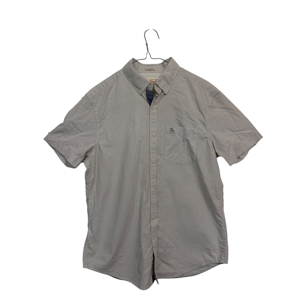 Original Penguin Button Down Shirt Mens Medium Grey Gingham Heritage Slim Fit SS